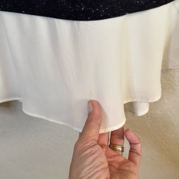 LOFT Navy Blue Speckled Chiffon Layered Look Long Sleeve Shirt Top Size Medium - Picture 3 of 10